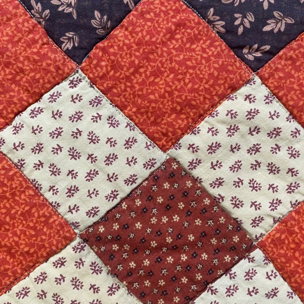 Nostalgia Home Fashions Handmade Sampler Patchwork Quilt Burgundy Floral Queen